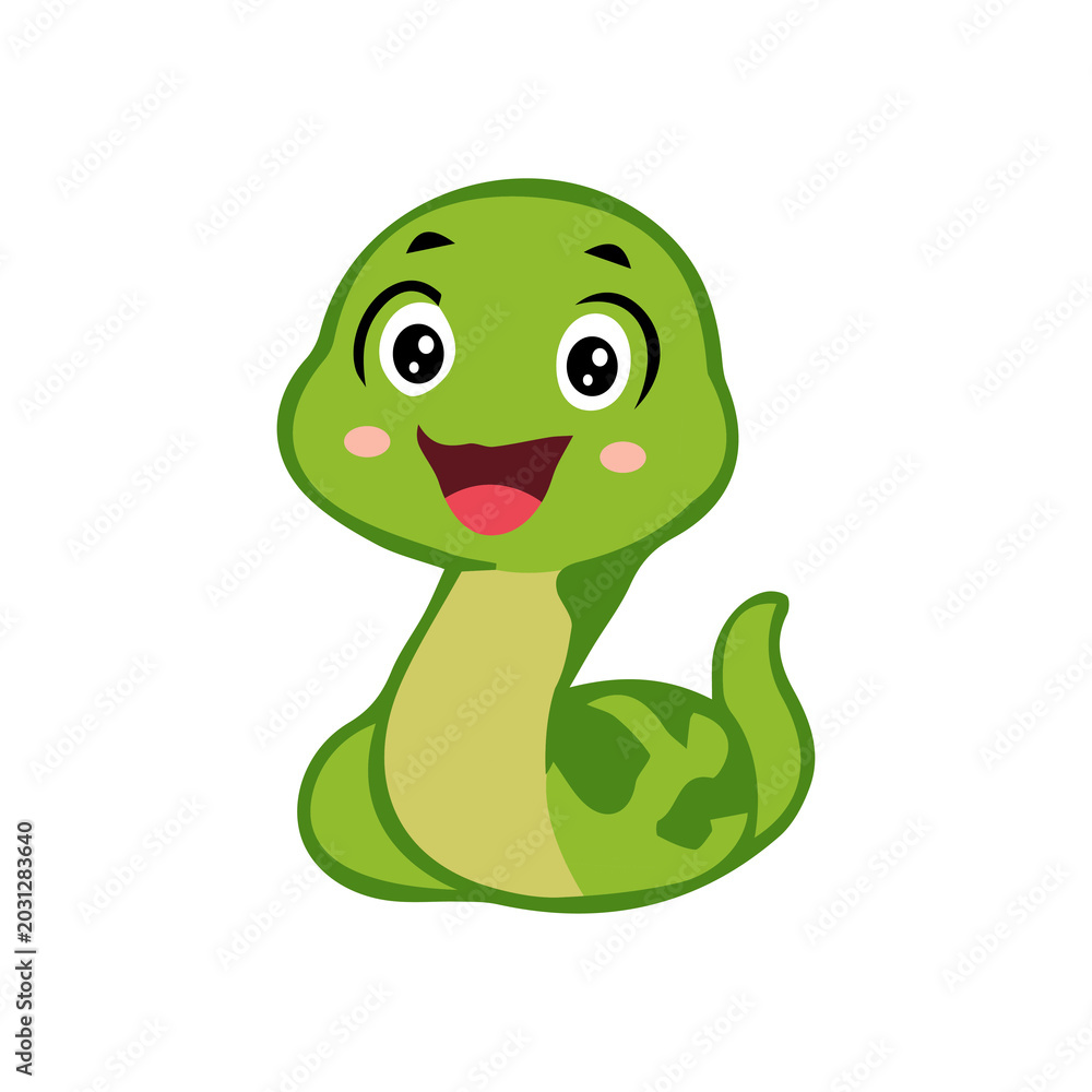 Fototapeta premium A cute cartoon snake icon element with a simple design, charming expression, and clean vector style, perfect for stickers, decorations, and cheerful animal-themed designs.