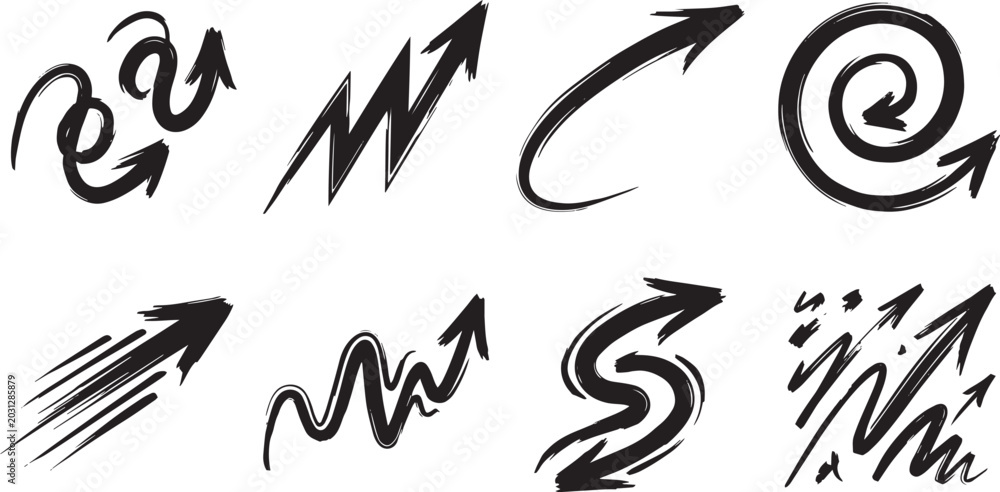 Obraz premium Hand Drawn Brush Stroke Arrow Vector Elements Set