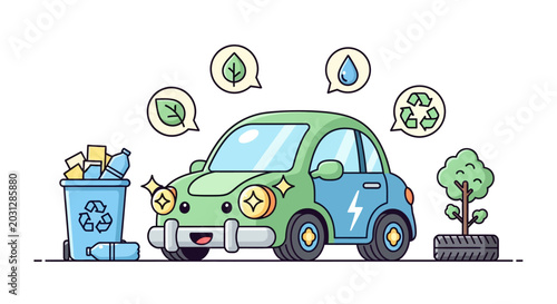 Tableau sur toile Eco Car with Recycling and Nature Symbols