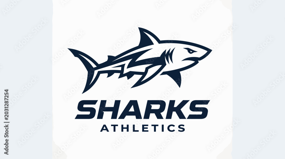 Obraz premium Sharks Athletics Logo Featuring Fierce Shark Illustration.