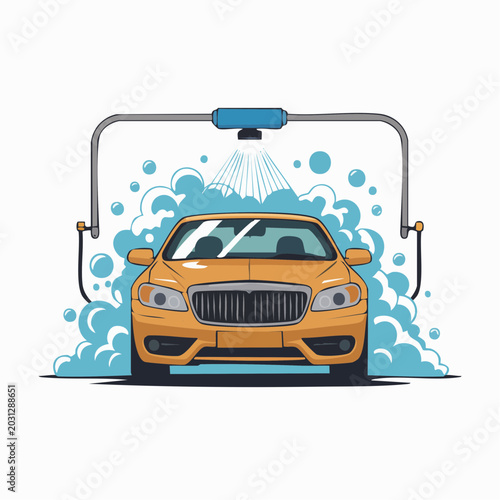 Illustration of orange car under automatic car wash