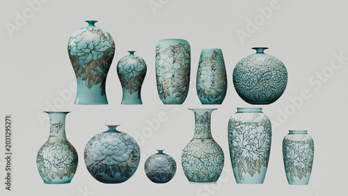 Set of Traditional Chinese Floral Vases