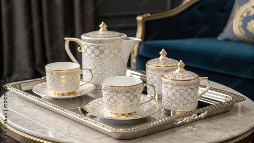 Fototapeta premium Luxury Ceramic Tea Set with Gold Accents