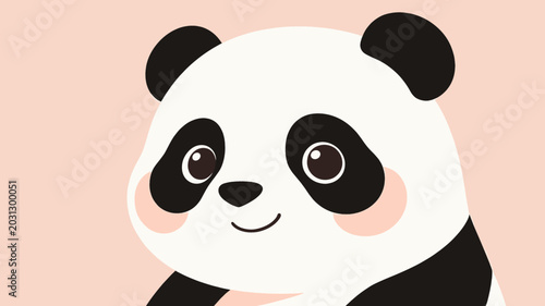 Картината върху платно A charming and adorable cartoon illustration of a giant panda bear with rosy cheeks, set against a soft pink background