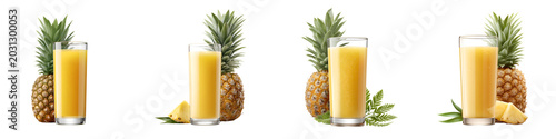 Fresh Pineapple Juice Collection on White Background