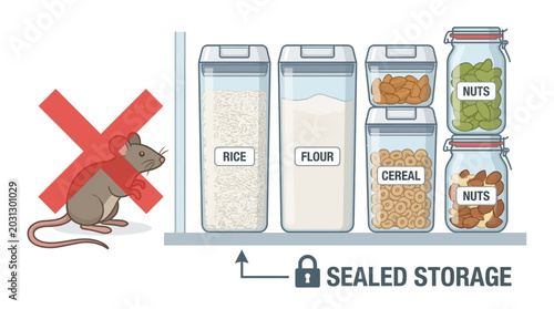 Fotografia Pest Control and Sealed Food Storage Prevention Illustration