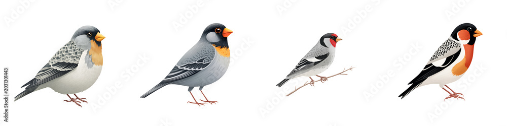 Fototapeta premium Watercolor Bird Collection: Various Species Isolated on White