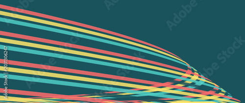 Tableau sur toile Dynamic retro perspective stripes receding towards the horizon on a dark teal background, featuring a vibrant orange and yellow color palette for a retro-futuristic graphic design look