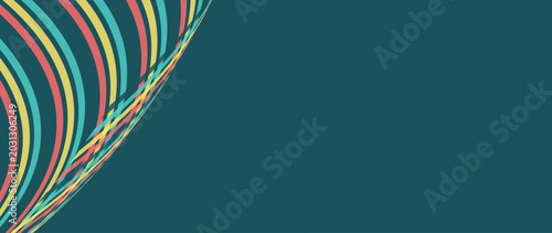 Subtle abstract retro background with delicate curved stripes in the corner of a dark teal field, creating a sophisticated and minimal vintage-inspired aesthetic for high-end graphic design.