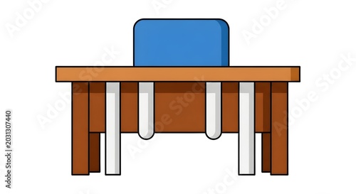 Wooden School Desk with Blue Chair Minimalist Cartoon Illustration