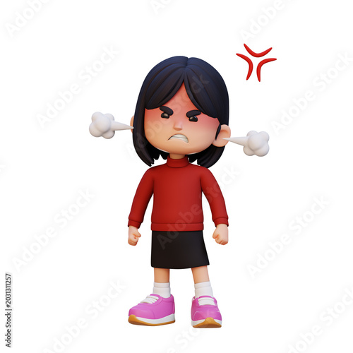 Tableau sur toile 3D Young Girl showing anger expression emotional reaction and frustration concept