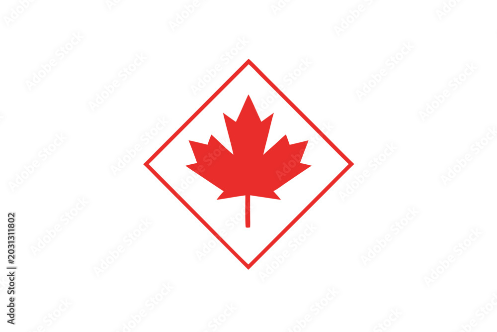 Obraz premium Glowing red maple leaf inside diamond frame, Canada symbol and patriotic emblem vector illustration isolated on transparent background