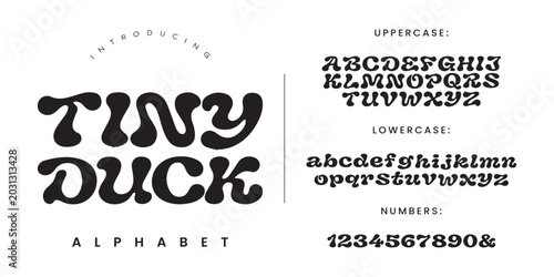 фотографія Tiny Duck alphabet font a retro groovy bubble typeface for creative vintage desi