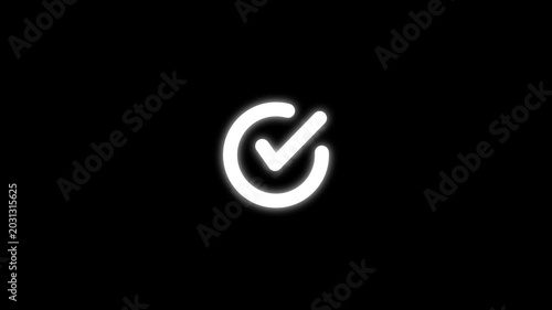 Check mark icon white color. check mark animation motion. Animated tick mark icon with circle loading animated on a black background.4k animation video..
