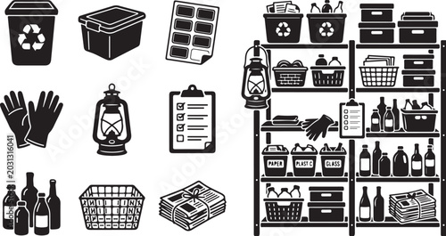 Recycling and household items illustration set
