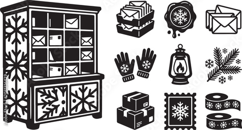 Winter Holiday Decorations and Stationery Items Illustration