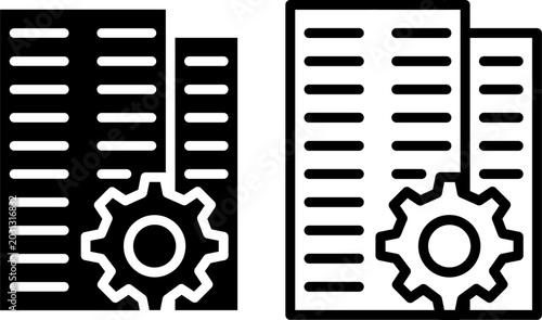 Office building with gear management icon