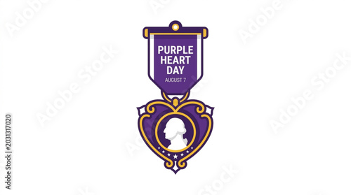 Purple heart day badge icon with silhouette and gold accents for military appreciation and recognition