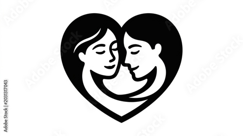 Loving couple embracing in heart shape symbol romantic vector icon for valentine's day love and relationship concepts