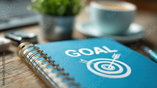 Goal setting notebook with target and arrow symbolizing achievement and success