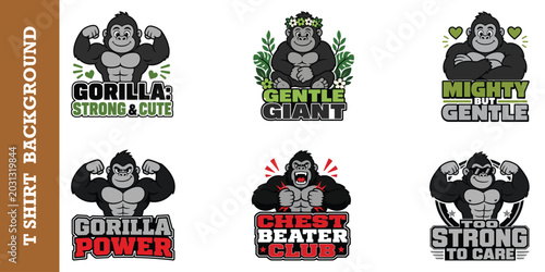 Cute gorilla mascot sticker set with funny phrases for creative t shirt design projects.