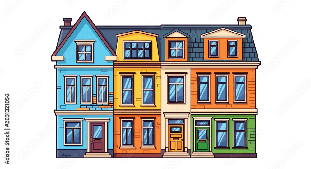 Naklejka premium Colorful Row Houses Illustration Vector Art
