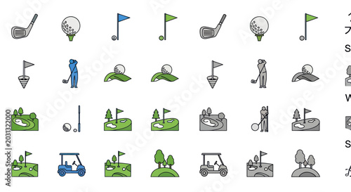 Fotografía Golf Icons Set: Clubs, Balls, Flags, Carts, and Courses