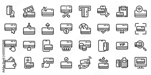 Foto Credit Card Line Icon Set, Contactless Payment Vector Transparent Background