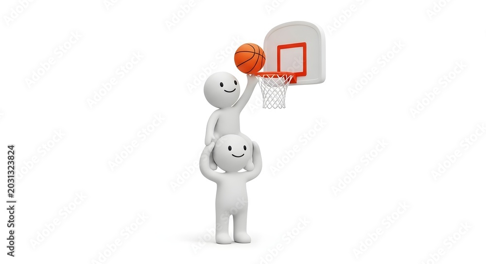 Fototapeta premium Teamwork concept with figures helping each other reach a basket