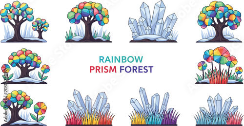 Tablou pe pânză An illustration featuring twelve distinct assets of crystalline trees colorful g