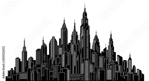 Black and White City Skyline Silhouette Vector Illustration