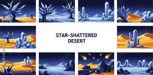Canvas-taulu Twelve illustrative panels depicting a stylized StarShattered Desert landscape f