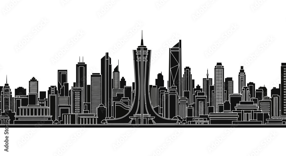 Fototapeta premium Modern City Skyline Silhouette Vector Illustration