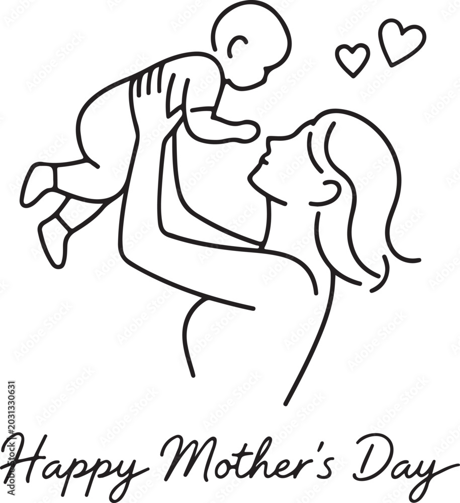 Obraz premium Mother Holding Child Illustration With Hearts Happy Mothers Day Message