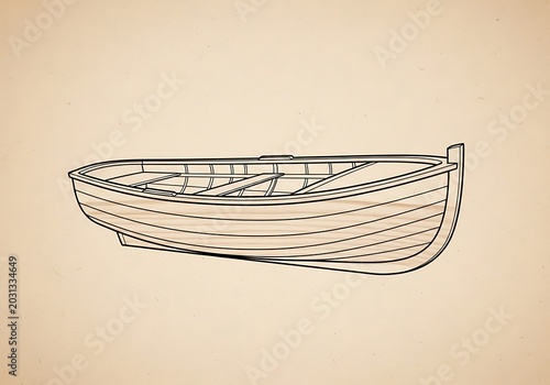 Rowboat illustration on beige background nautical design and copy space