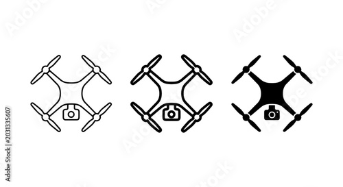 Принти на полотні Quadrocopter Drone Icons, Aerial Photography Camera Vector Set, Unmanned Aerial