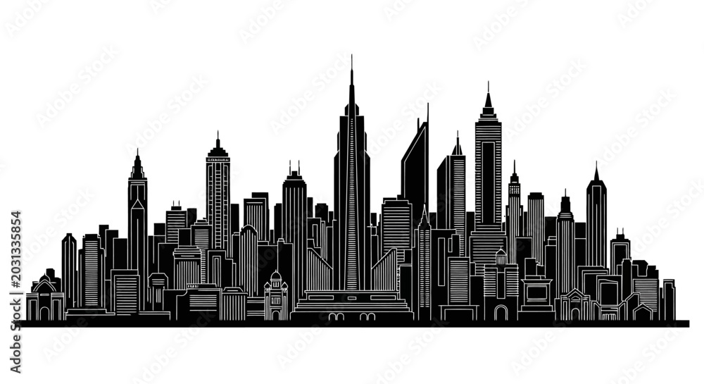 Obraz premium Modern City Skyline Silhouette Vector Illustration