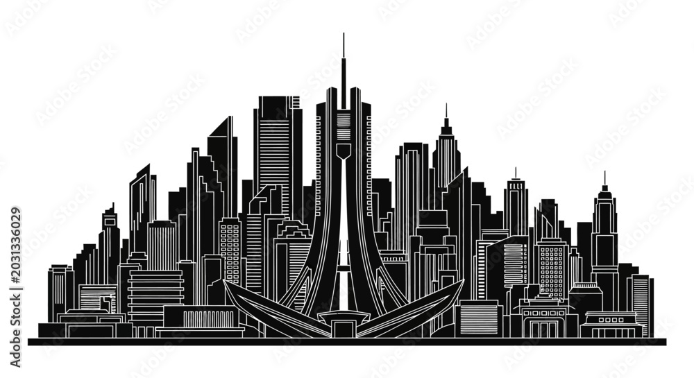 Fototapeta premium Futuristic City Skyline Silhouette Vector Illustration
