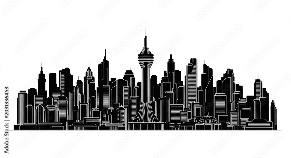 Fototapeta premium Las Vegas Skyline Silhouette with Iconic Tower, Urban City Concept