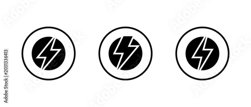 Lightning bolt icon in circular outline. Flash thunder and electric power symbol. Energy power charge sign