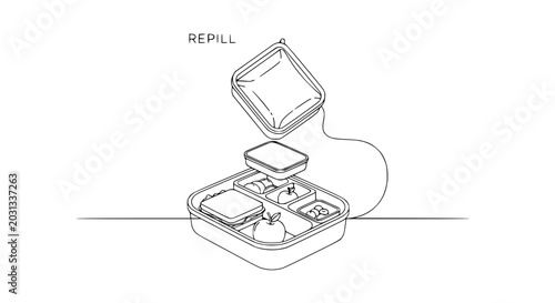 Foto Lunch Box Refill Concept Line Art - Healthy Meal Preparation and Organization