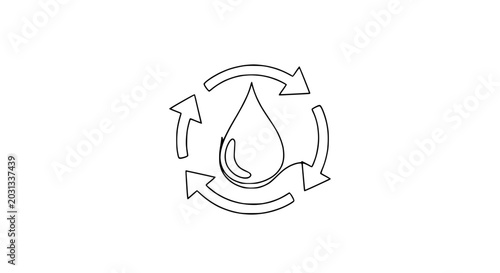 Schilderij op canvas Water drop cycle icon, continuous line art, renewable resource symbol