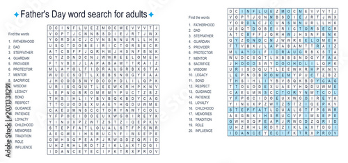 Tableau sur toile Father's Day word search puzzle for adults with hidden words