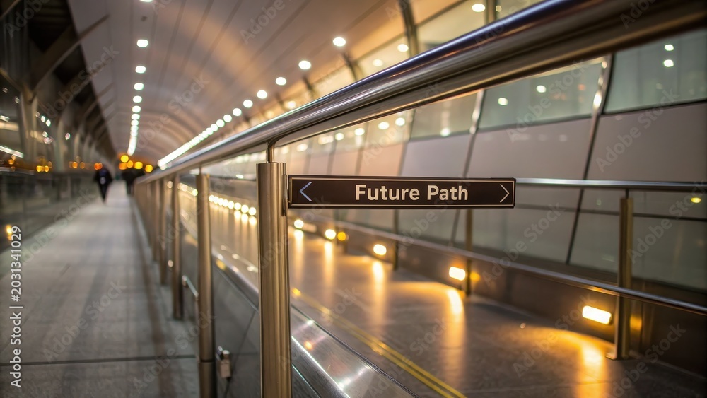 Fototapeta premium Modern Airport Interior with Signage Pointing Towards Future Path