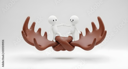 Two figures standing on large tangled antlers