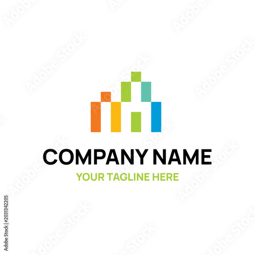 Colorful Building Kid Toy Logo Vector Abstract Illustration Icon Design Template Element
