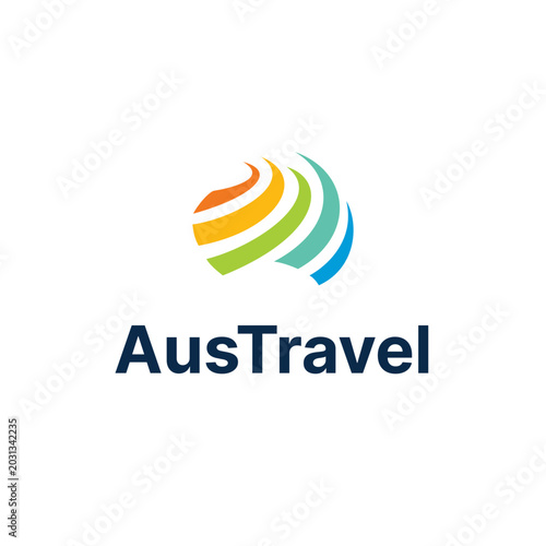 Australia Colorful Map Tourist Travel Logo Vector Abstract Illustration Icon Design Template Element 