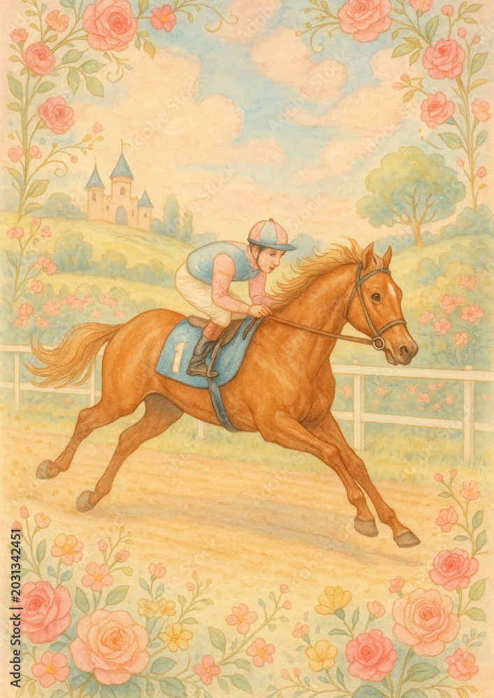 Fototapeta premium Vintage horse racing illustration.