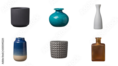 Fotografija An elegant collection of assorted modern decorative ceramic vases and pots