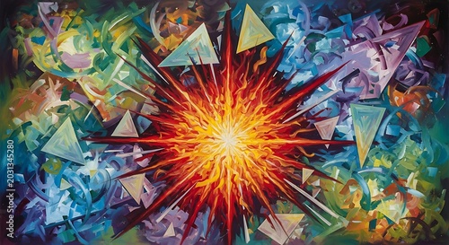 Vibrant abstract art with geometric shapes.